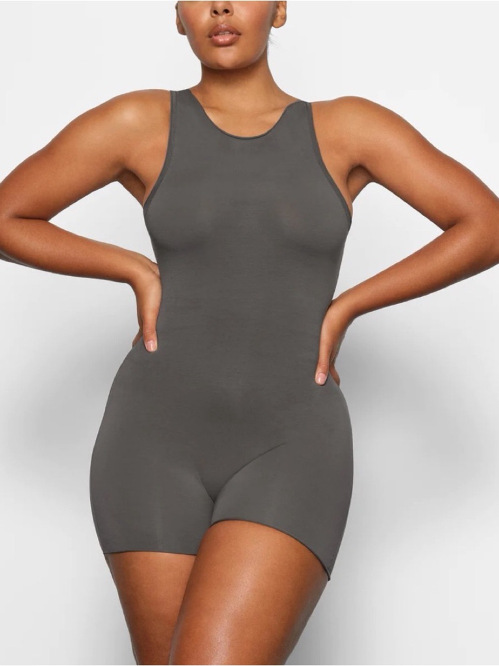 Skims Raw Edge Onsie Shorts Romper with Cut Out open Back